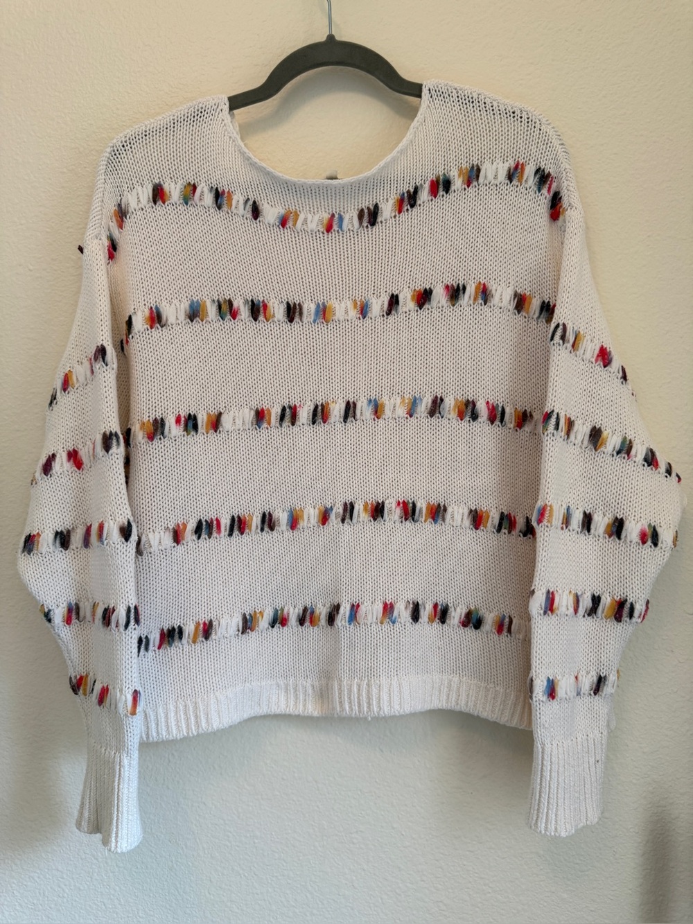 Lou & Grey LOFT Stripe Crewneck Sweater Ivory Multicolor Cotton M